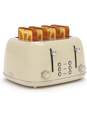 4 Slice Cream Retro Stainless with 6 Bread Shade Settings 1.5''Wide Toaster